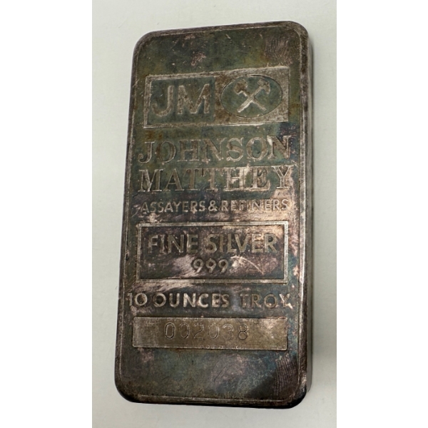Rare 10 Oz .999 Silver Johnson Matthey Bar 