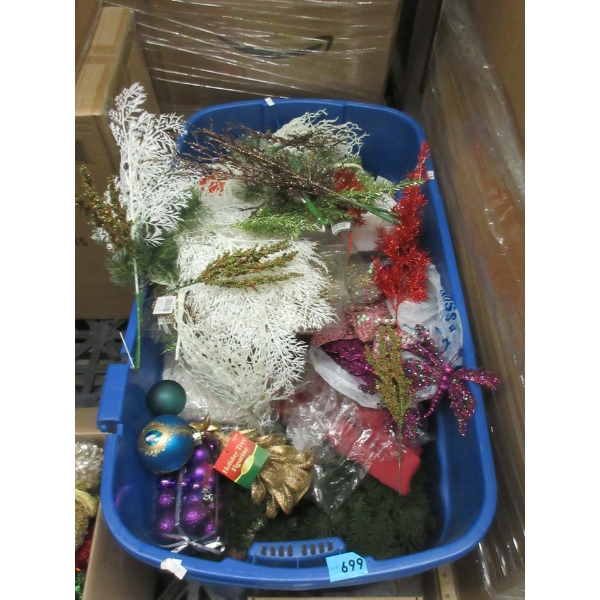 Large Tote of Household Goods & Holiday Decor