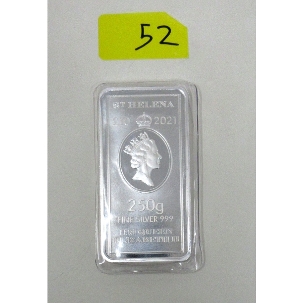 8 Oz/ 250 Gram .999 2021 St. Helena Legal Tender Bar 