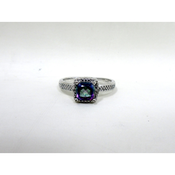 1.02 CT Mystic Topaz & Diamond Sterling Silver Ring 