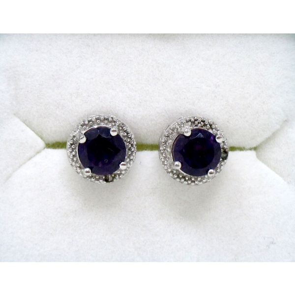 New .925 Silver 1 CTW Amethyst Earrings w/Diamond