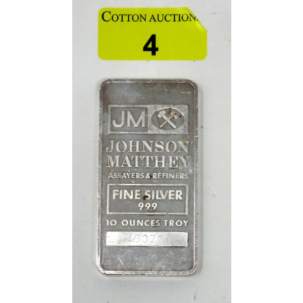 10 Oz .999 Silver Johnson Matthey Bar 