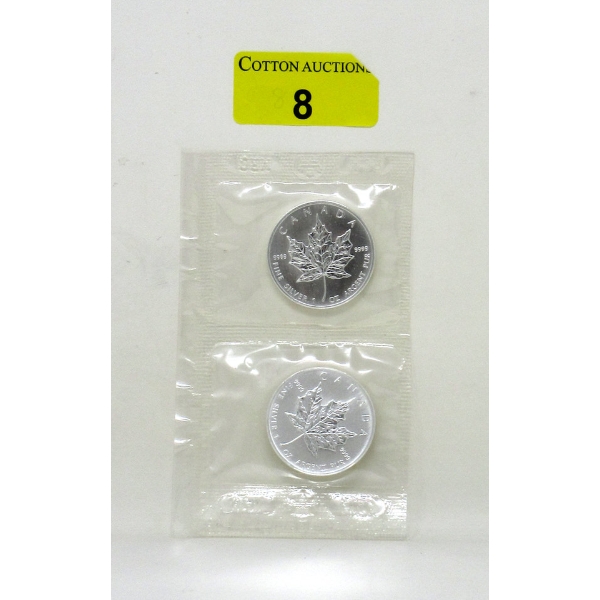 2 x 1 Oz .9999 Silver 2006 Maple Leaf Coins 