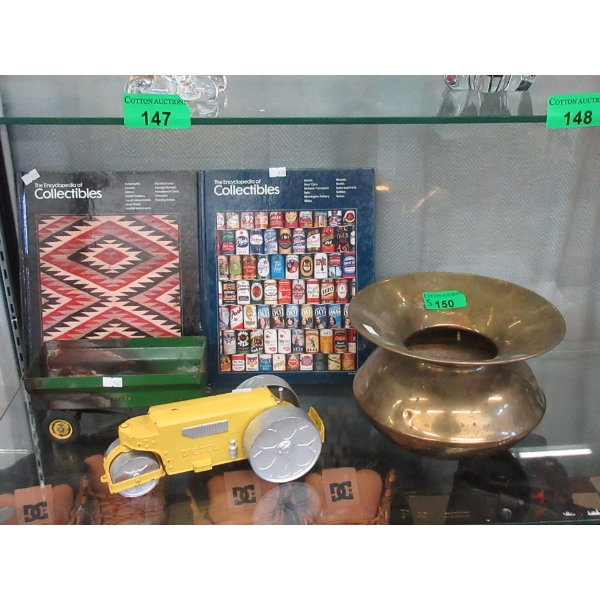 Brass Spittoon, 2 Collectibles Books & 2 Vintage Toys