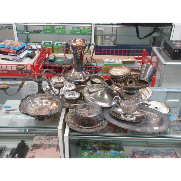 15+  Pcs. Lot of Silver Plated Vase & Tableware