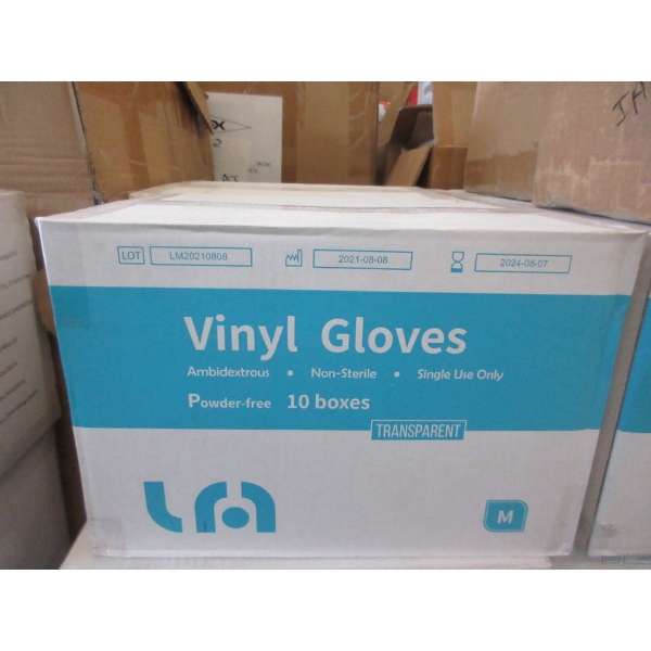 Case of 10 New Boxes of Vinyl Gloves - Medium