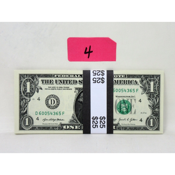 25 x $1 USD Uncirculated Sequential Numbered Bundle 