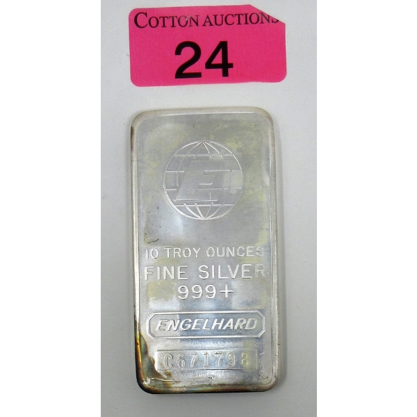 10 Oz .999+ Silver Engelhard Bar 
