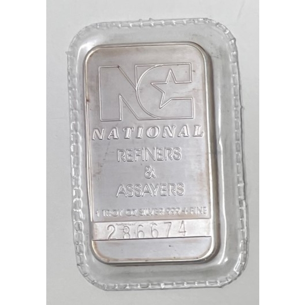 1 Oz .999+ Silver National Refiners Bar