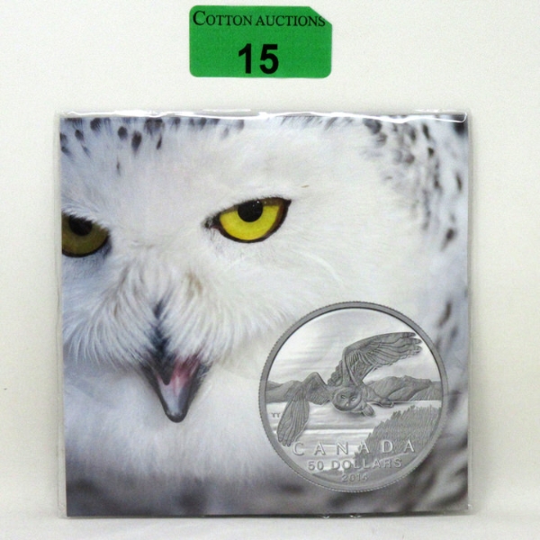 15.87 Gram .9999 Silver 2014 Snowy Owl $50 Coin 
