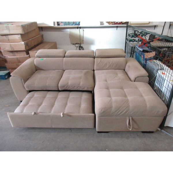 Beige Fabric Section Sofa Bed with Storage Chaise