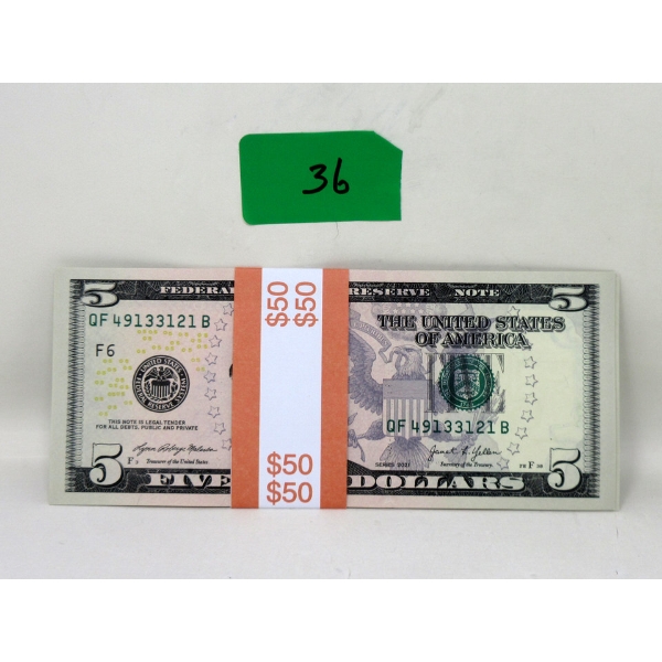 20 x $5 USD Uncirculated Sequential Numbered Bundle 