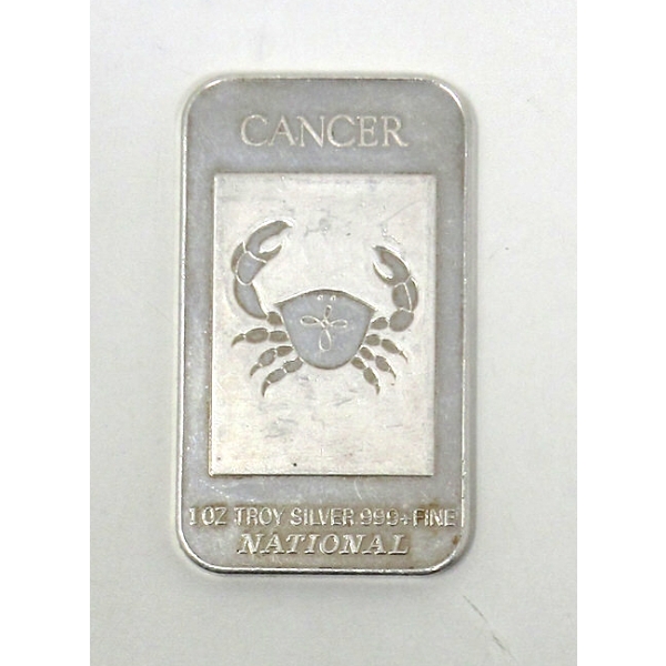 1 Oz .999+ Silver Cancer Zodiac Bar 