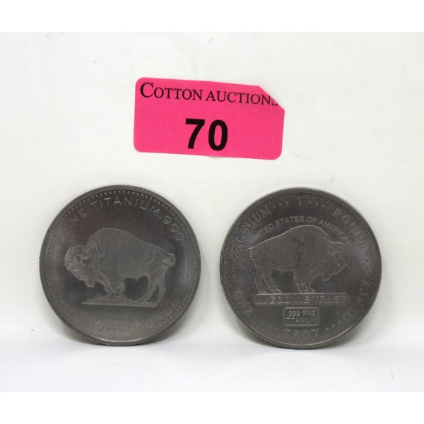 2 x 1 Oz .999 Fine Titanium Buffalo Rounds