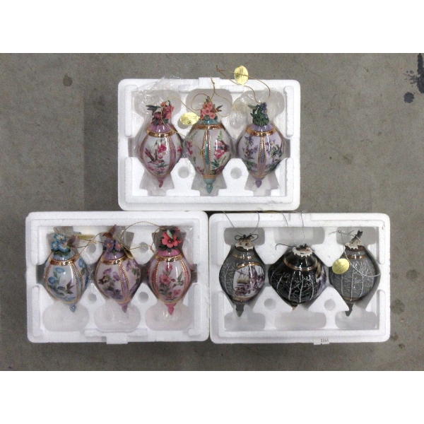 3 Sets of 3 Bradford Porcelain Heirloom Ornaments