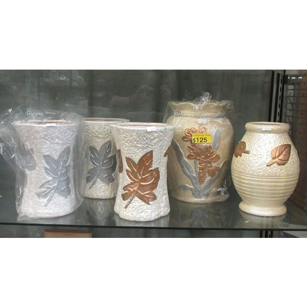 5 New Glazed Pottery Vases 