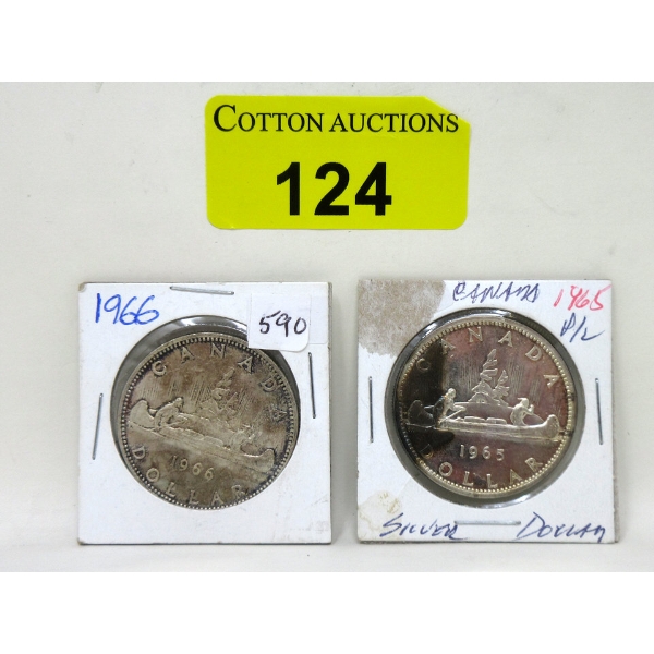 One 1965 & One 1966 Canada 80% Silver Dollar Coin