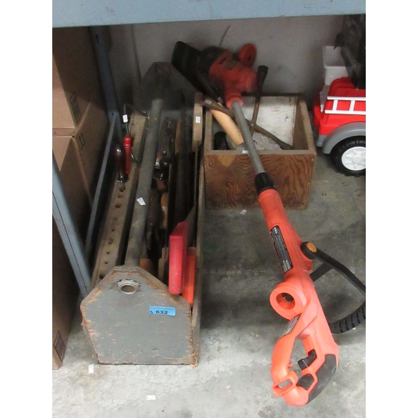 Weed Trimmer, Caddy of Hand Tools & Box of Tools