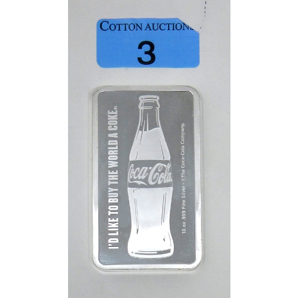 10 Oz .999 Silver Coca Cola High Relief Bar 