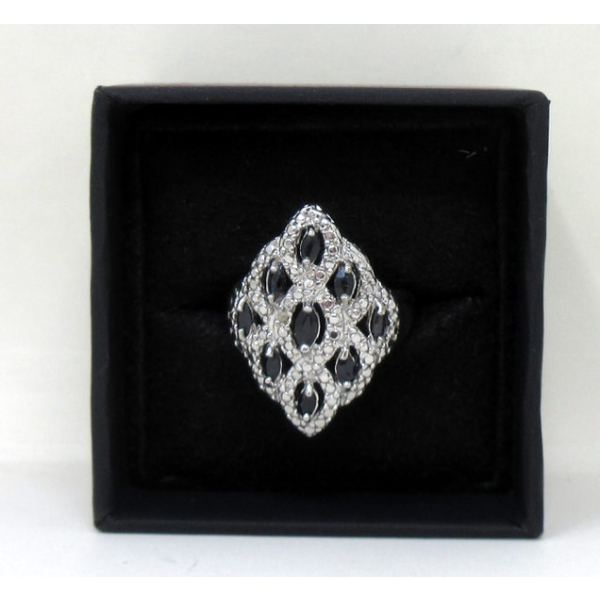 Blue Sapphire & Diamond Sterling Silver Ring 