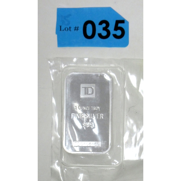 1 Oz .999 Silver TD Bar 
