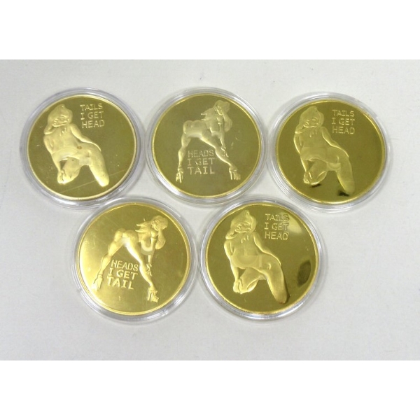 5 x Gold Clad NUDE Girl Art Rounds 