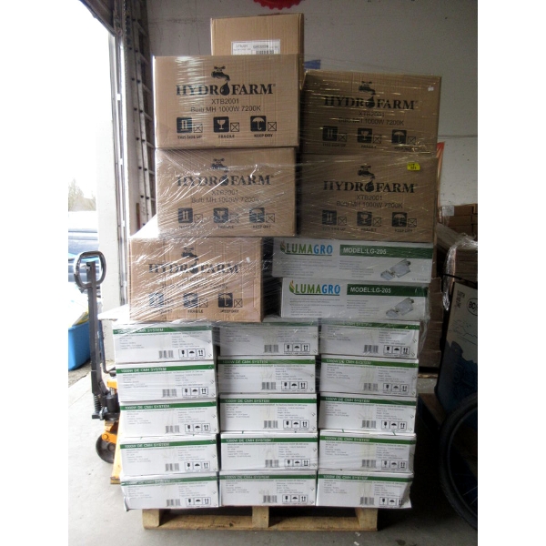 Skid of New Hydro Farm Bulbs & Lumagro Shrouds