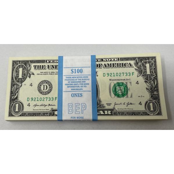 100 x $1 USD Uncirculated Federal Reserve Bundle 