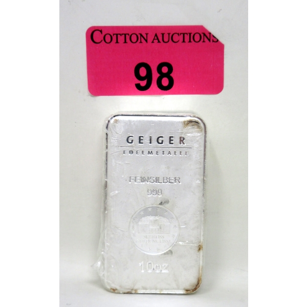 10 Oz .999 Silver Geiger Edelmetalle Bar 