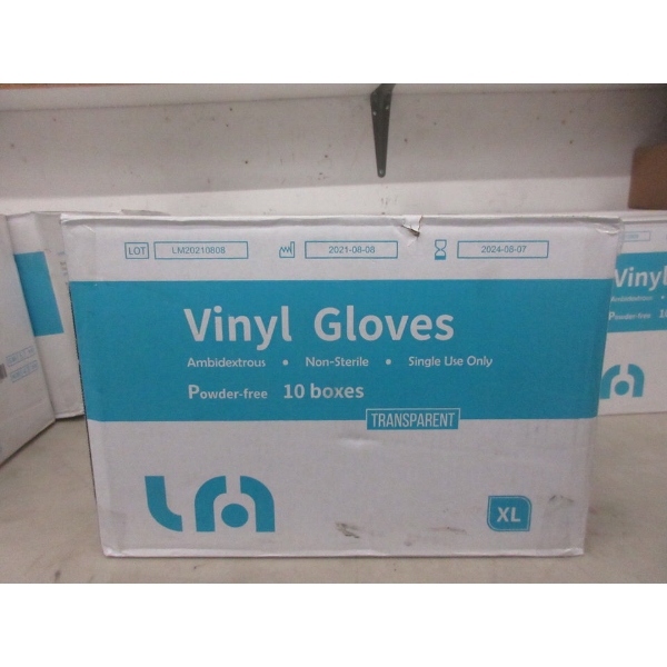 Case of 10 Boxes of Transparent Vinyl Gloves - XL