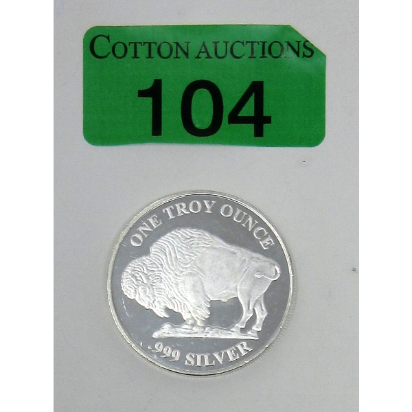 1 Oz .999 Silver Indigenous/Buffalo Round 