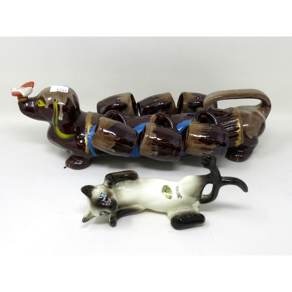 Vintage Japanese Dachshund and Siamese Cat