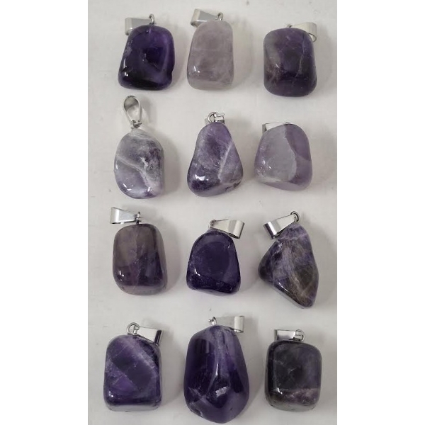 12 x Purple Amethyst Hand Carved Gemstone Pendants