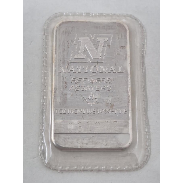 1 Oz .999+ Silver National Refiners Bar 