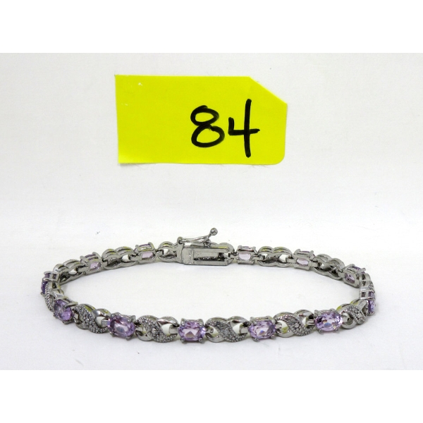 6.02 CTW Amethyst & Diamond Tennis Bracelet 