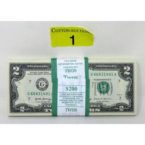 100 Consecutive 2017 USD $2 Bills