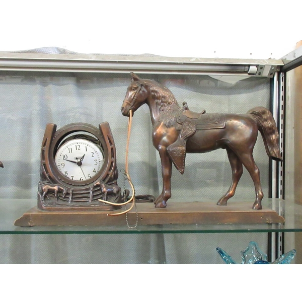 Vintage Spartu Western Metal Clock on Wood Base