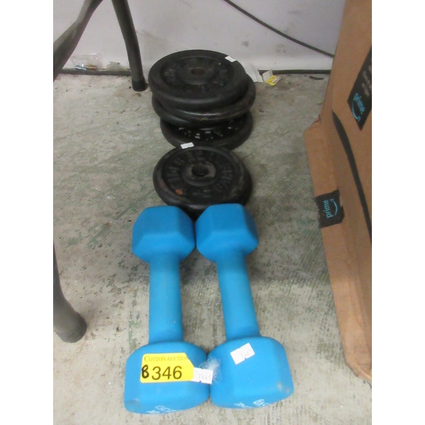 Pair of Dumbbells & 6 Assorted Weight Plates
