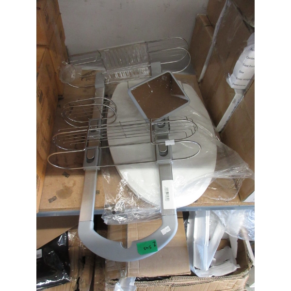 Shower Caddy & White Elongated Toilet Seat