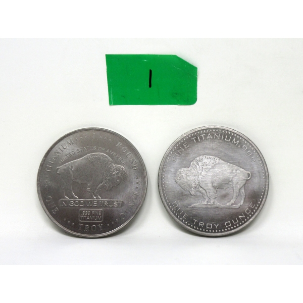 2 x 1 Oz .999 Fine Titanium Buffalo USA Round 