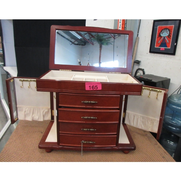 Wooden Jewelry Chest with Mirror in Top