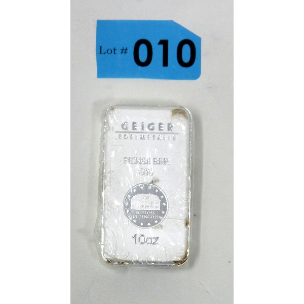 10 Oz .999 Silver Geiger Edelmetalle Bar 