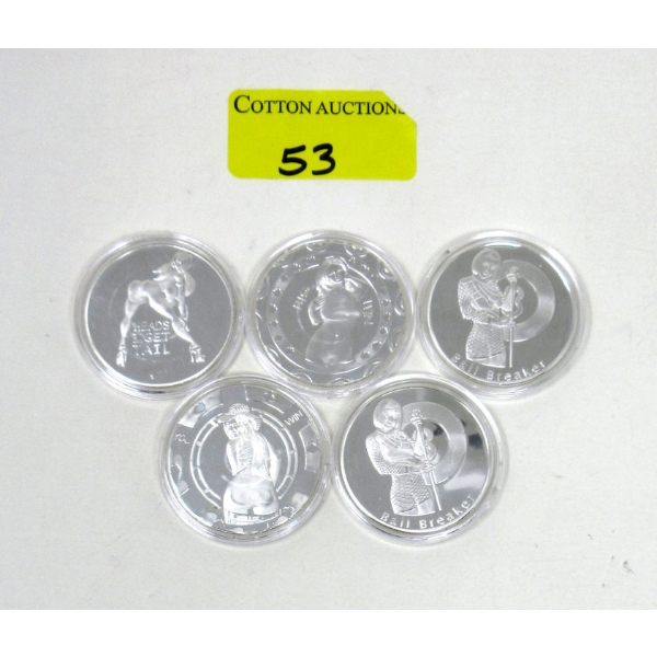 5 x Silver Clad NUDE Girl Art Rounds
