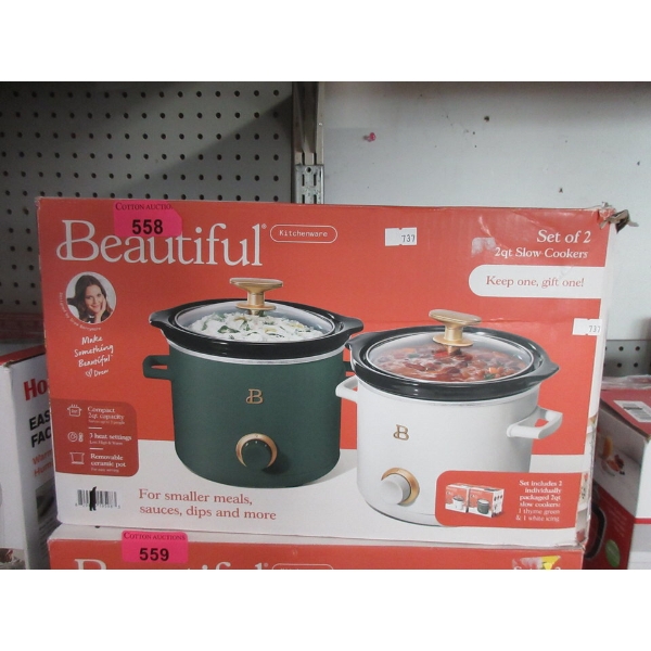 Drew Beautiful Set of Two 2 Qt Slow Cookers