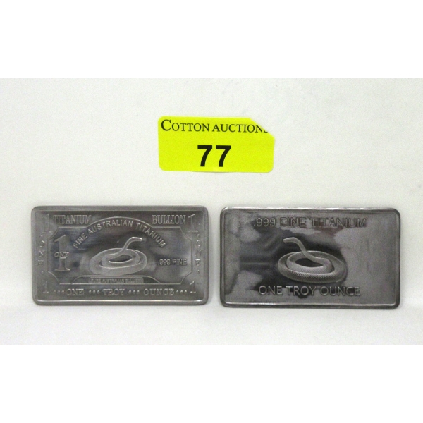 2 x 1 Oz .999 Fine Titanium Brown Snake Motif Bars 