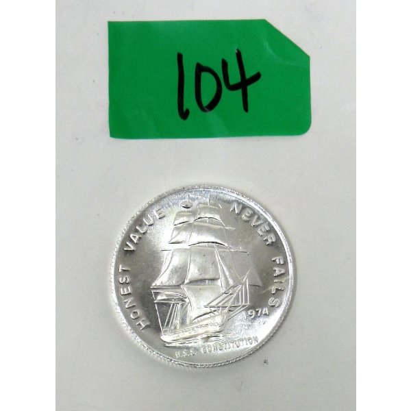 1 Oz .999 Silver 1974 USS Constitution Round 