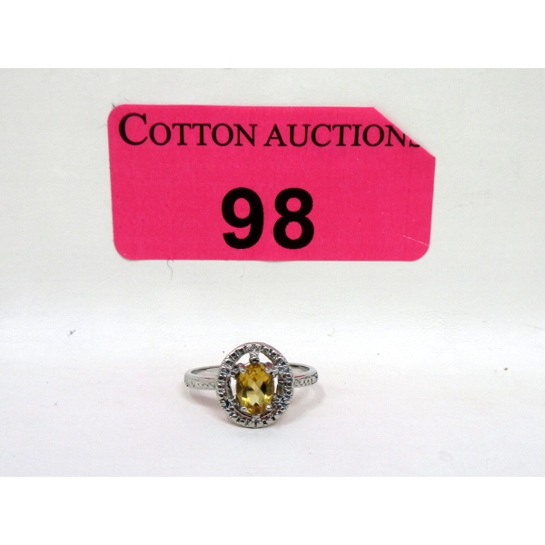 Citrine & Diamond Ring set in Sterling Silver 