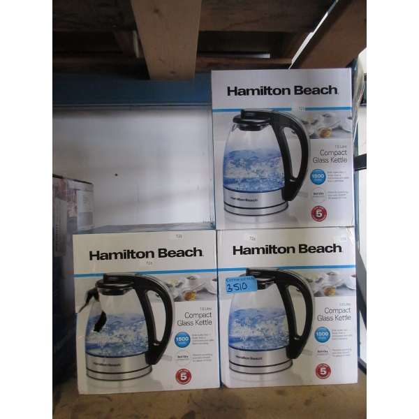 3 Hamilton Beach 1 Litre Glass Kettles