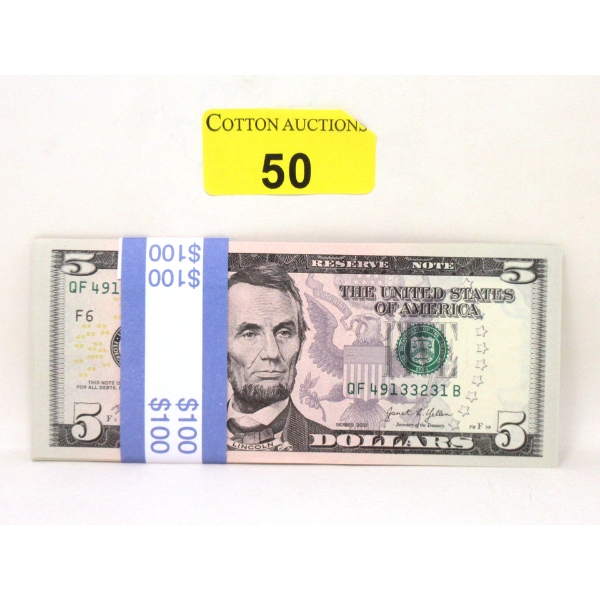 20 x $5 USD Uncirculated Sequential Numbered Bundle 
