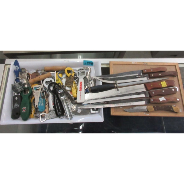 2 Trays of Bottle Openers and Kitchen Knives